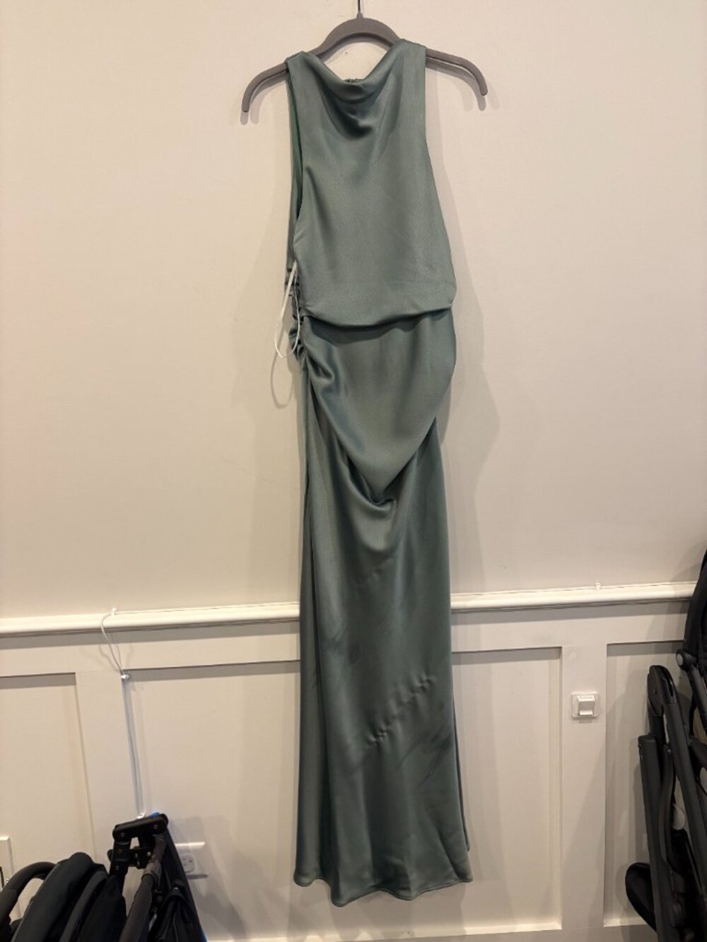Jenny Yoo Eucalyptus Sage Green Satin Cowl Neck Maxi Dress Size 4
